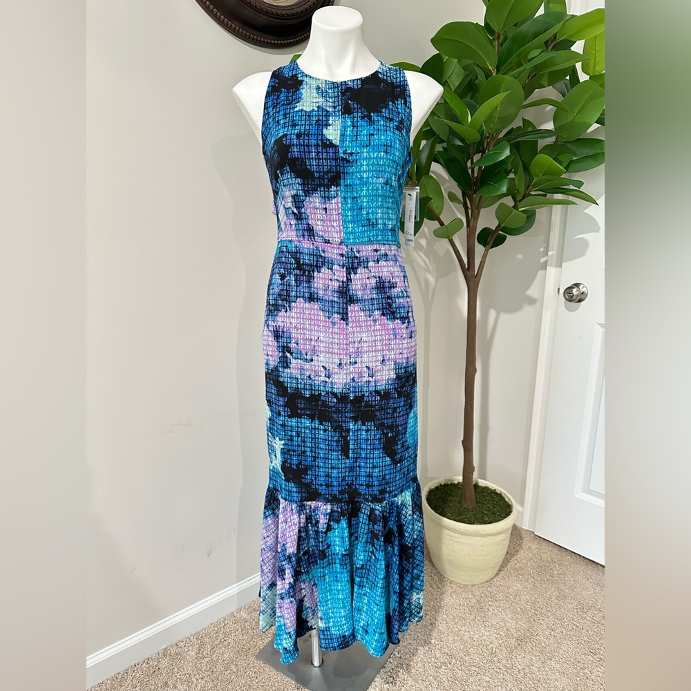 Brand New Maggy London Blue Purple watermark Maxi Dress size 2